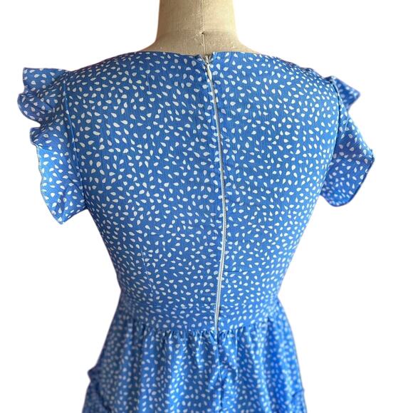 Womens Dress Size Small Blue Ruffles Summer Girly Cottage Garden Party Vacation - Picture 6 of 8